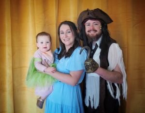 Jamie and family as Tinkerbell, Wendy, and Captain Hook