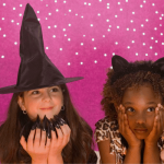 children in various Halloween costumes